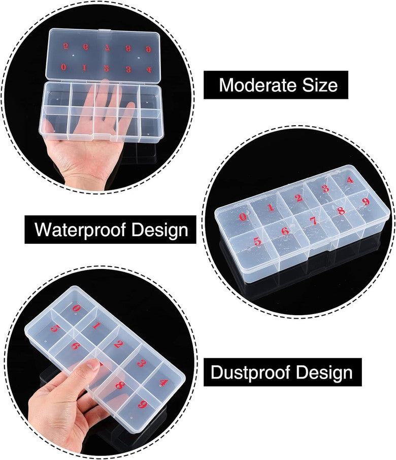 10-Slot Nail Tip Storage Box – Transparent Organizer for Press-On Nails & Nail Art Accessories