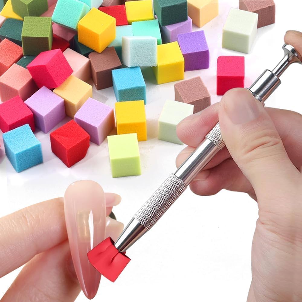 Nail Sponge 1 Metal Grabber with Mini Replaceable Nail Sponges Blocks in a box  for Ombre Nail Art, Stamping Tools Nail Art Tools